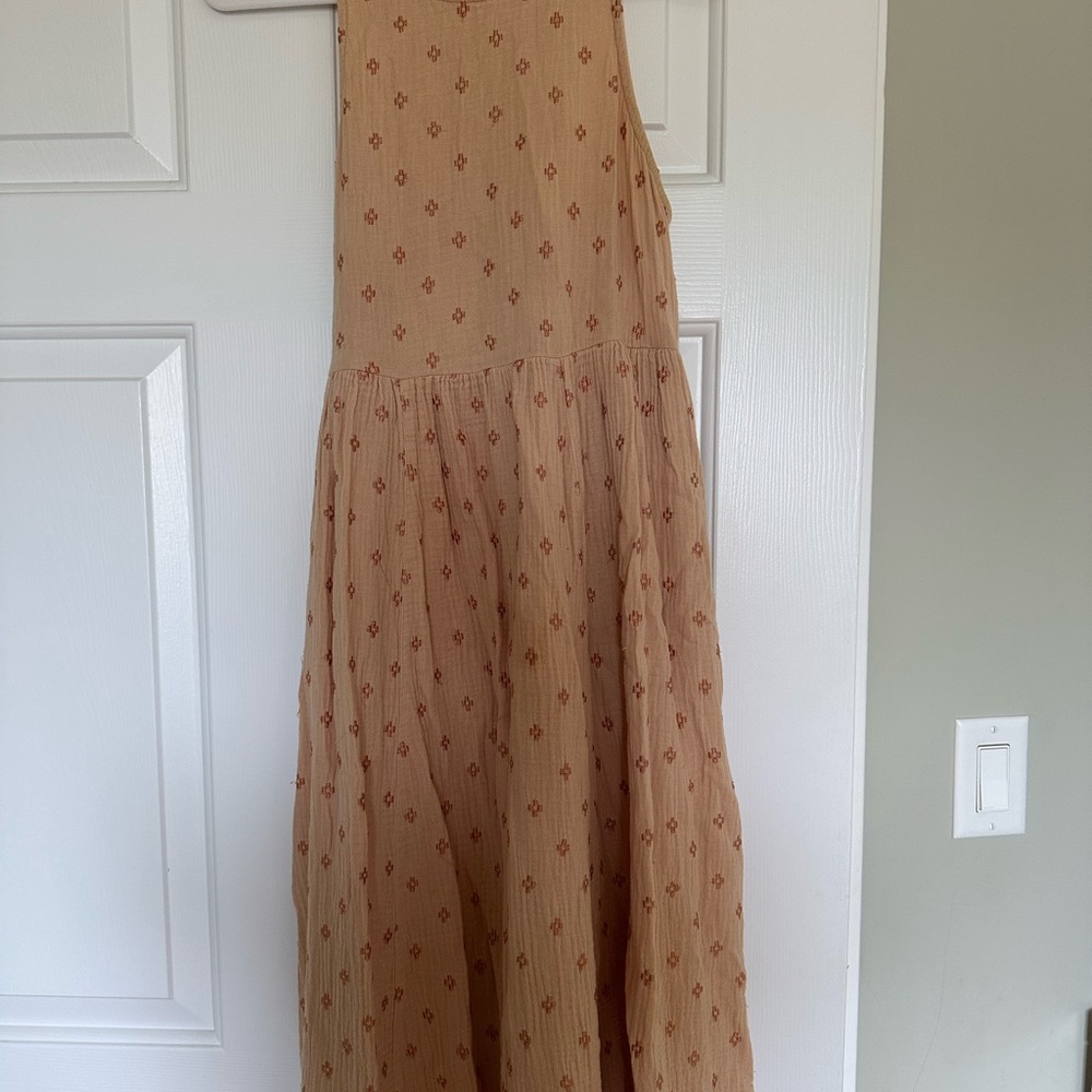 Beige Floral Sleeveless Dress